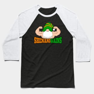 Irish Muscular Gnome Bodybuilder St Patricks Day Flexing Shenanigains Fitness Gym Workout Gift Baseball T-Shirt